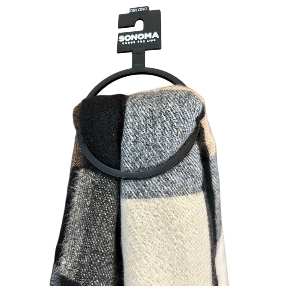 Sonoma‎ winter scarf- brown white black plaid NEW